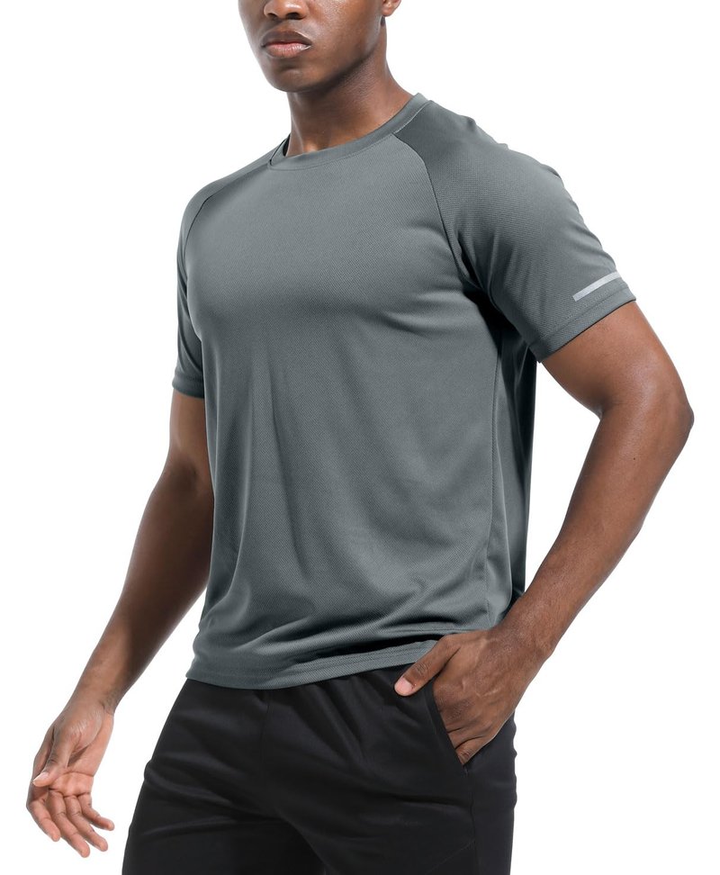 Men's 3 Pack Workout Shirts Dry Fit Crew Neck T Shirts Athletic Running Gym Mesh Short Sleeve Tee Tops Black/Grey/Dark Grey-3P11-XL