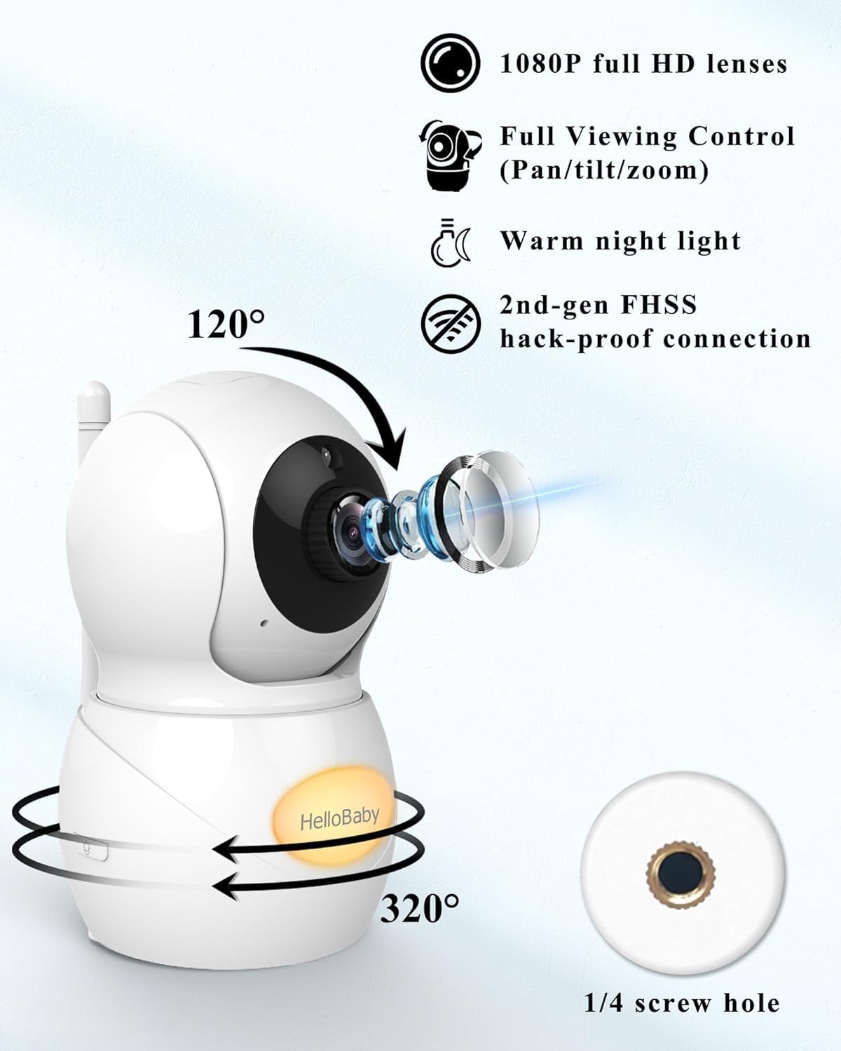 HelloBaby Baby Monitor with 1080P Baby Camera,Video Baby Monitor with Camera and Night Vision, 5.5’’ Split IPS Screen, No WiFi, ECO Mode, 2-Way Audio, Pan-Tilt-Zoom, 1000ft, Temp Display, Night Light