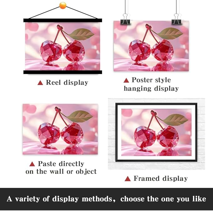Yesad Cherries Art Print, Kitchen Wall Art Pictures Poster Pink Wall Décor for Dorm Living Room Bedroom Cabin Kitchen Wall Décor Fruits Wall Art (Unframed,24”x16”, Cherry)