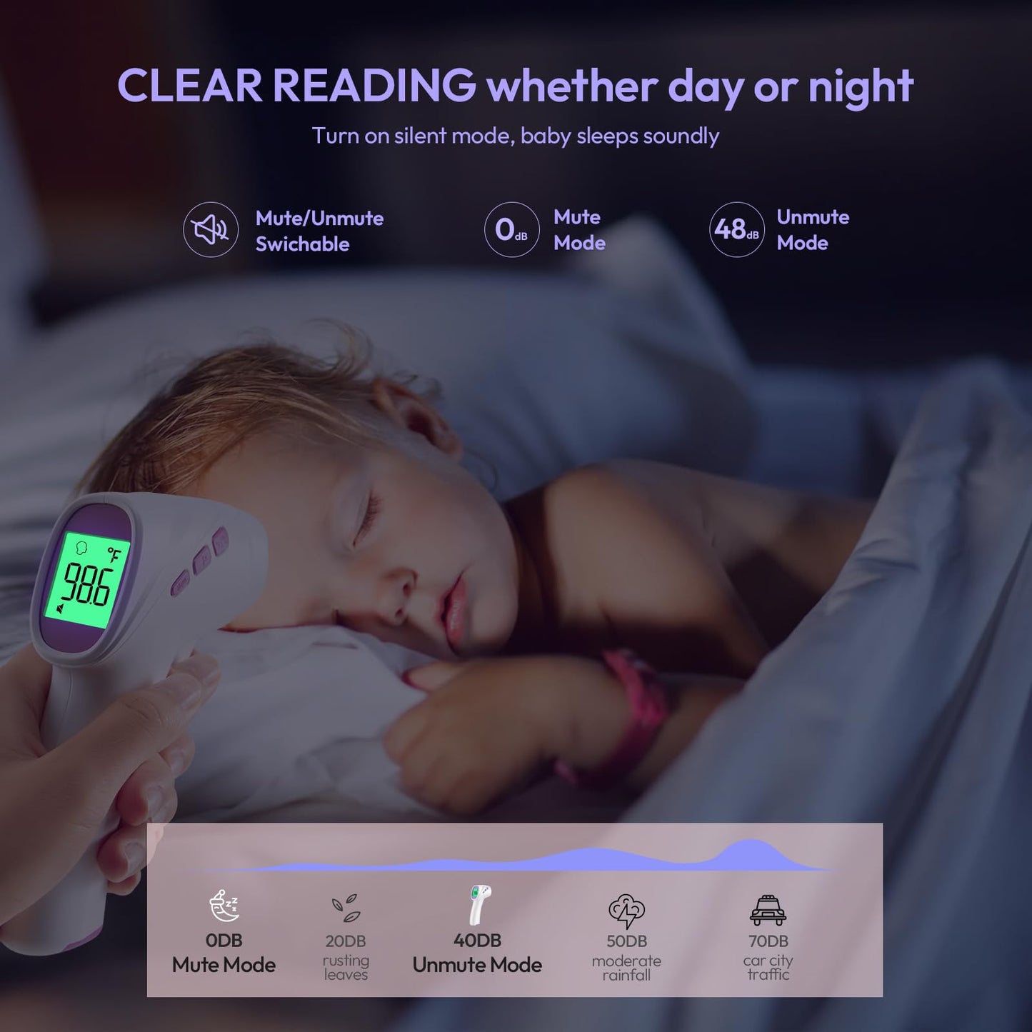 Forehead Thermometer for Adults, Kids & Babies, No-Touch Digital Thermometer with LCD Backlight Display, FSA HSA Eligible, Fever Alarm and 1s Instant Reading - Purple