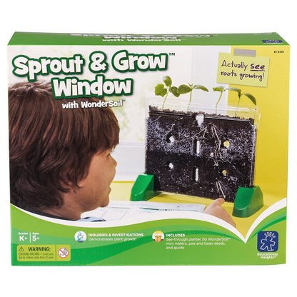 Educational Insights Sprout & Grow Window - See-Through Sprouts Growing Kit, Kids Gardening Set, Starter Science Kits for Kids, Root Viewer, Interactive Homeschool or Classroom Planter, Ages 5+