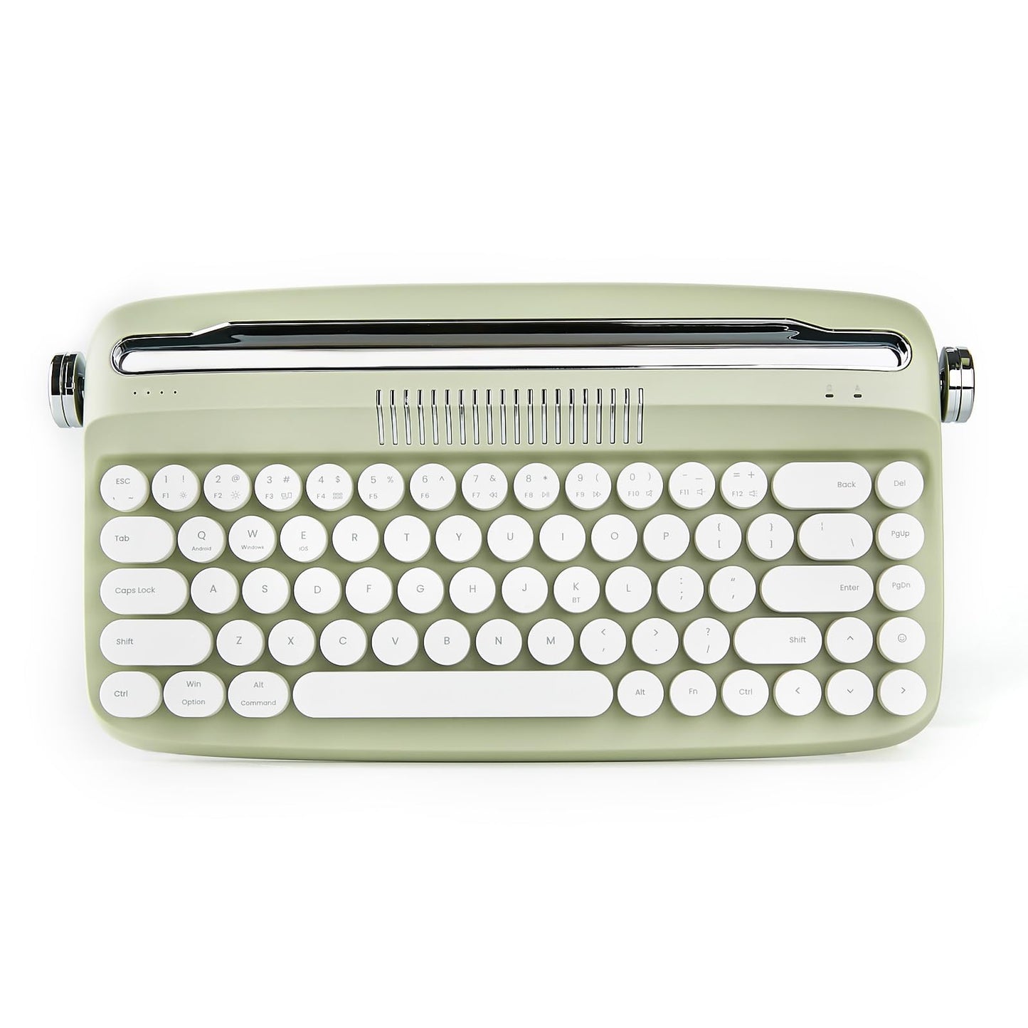YUNZII Upgraded Wireless Typewriter Keyboard,with Retro Integrated Stand,USB-C/Bluetooth,Cute Round Keycaps, USB-C/Bluetooth Connection for Table, Phone, PC and Win/Mac/Android (B309, Baby Pink)