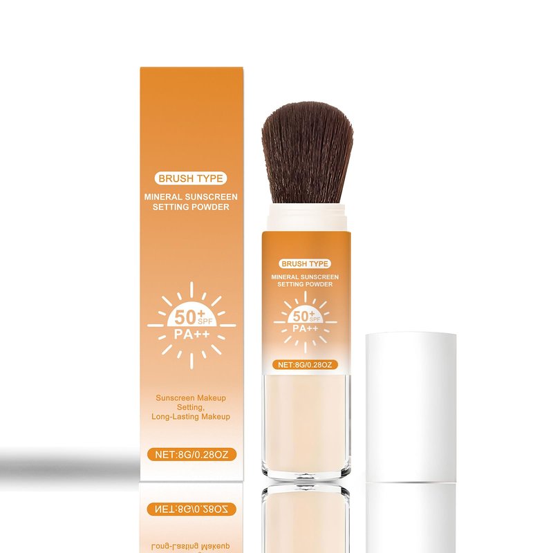 Lyjinbc Mineral Sunscreen Setting Powder, SPF 50 Transparent Brush Powder, Long-Lasting,Lightweight Breathable, Oil Control Natural Matte, Suitable for Face, Scalp & Hair