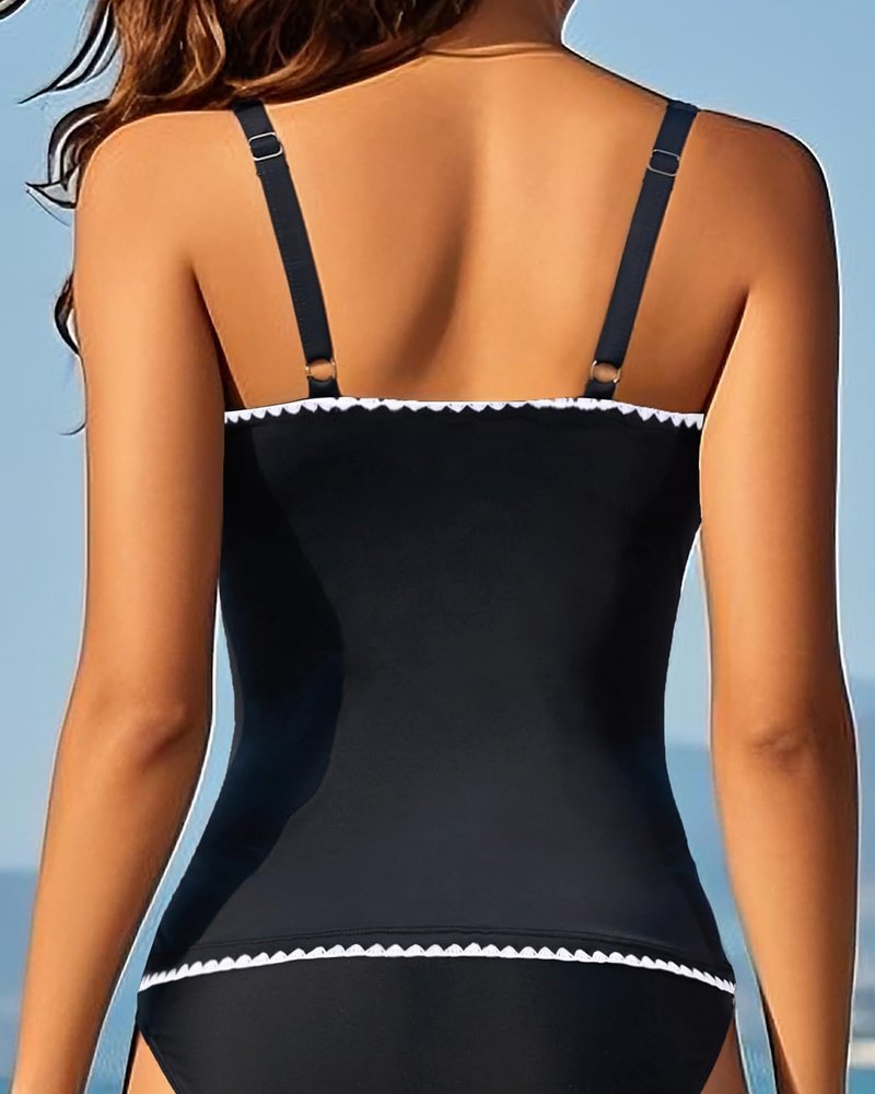 Aqua Eve Tankini Tops for Women Swimwear Top Only Tummy Control Bathing Suit Top No Bottom (Available in Plus) Black 02 M