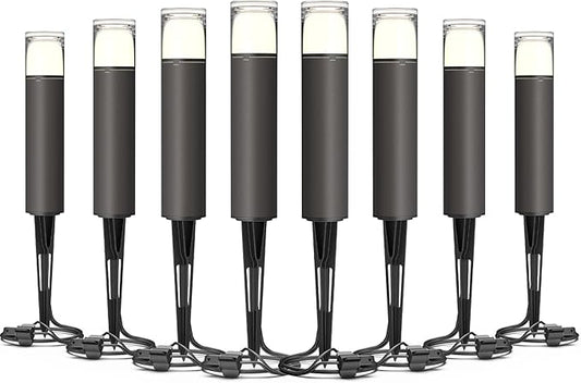 GOODSMANN 8PK Outdoor Low Voltage Bollard Lights 2W 2700K Warm White LED Landscape Pathway Light Kits Bronze Color