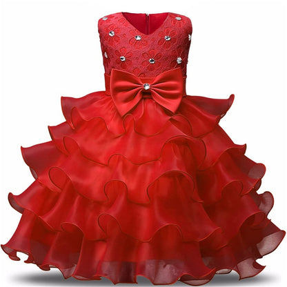 NNJXD Girl Dress Kids Ruffles Lace Party Wedding Dresses Size 12-24 month Red Tag size 90