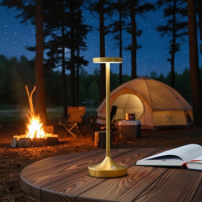 Rechargeable Table Lamp Cordless - 6000mAh Battery Operated LED Table Light - Portable Touch Dimmable Outdoor Waterproof Table Lamps for Patio Restaurant Dining (2 Gold)