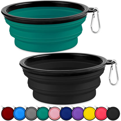 Collapsible Dog Bowls-2 Pack Large Size for Large/Medium Dogs, Dog Travel Water Bowl, Dog Cat Portable Water Bowl, Dog Pet Feeding Watering Dish Outdoor Hiking Parking Traveling with 2 Carabiners