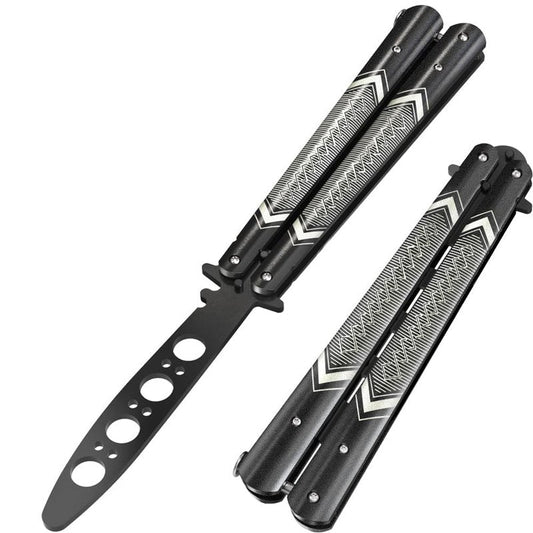 Butterfly Trainer - Practice Balisong - Butterfly Knives NOT Real NOT Sharp Blade - Cool Design - Black Dull Trick - Butter Fly Training - CSGO Fidget Toy - Gift for Husband, Father, Son, Teens K14B