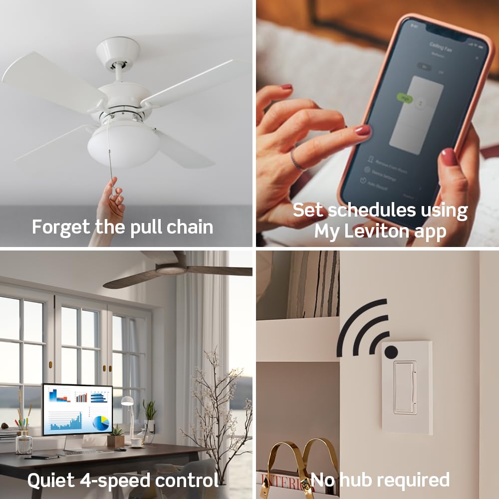 Leviton Decora Smart Switch, Wi-Fi 2nd Gen, Neutral Wire Required, Works with Matter, My Leviton, Alexa, Google Assistant, Apple Home/Siri & Wired or Wire-Free 3-Way, D215S-1RW, White
