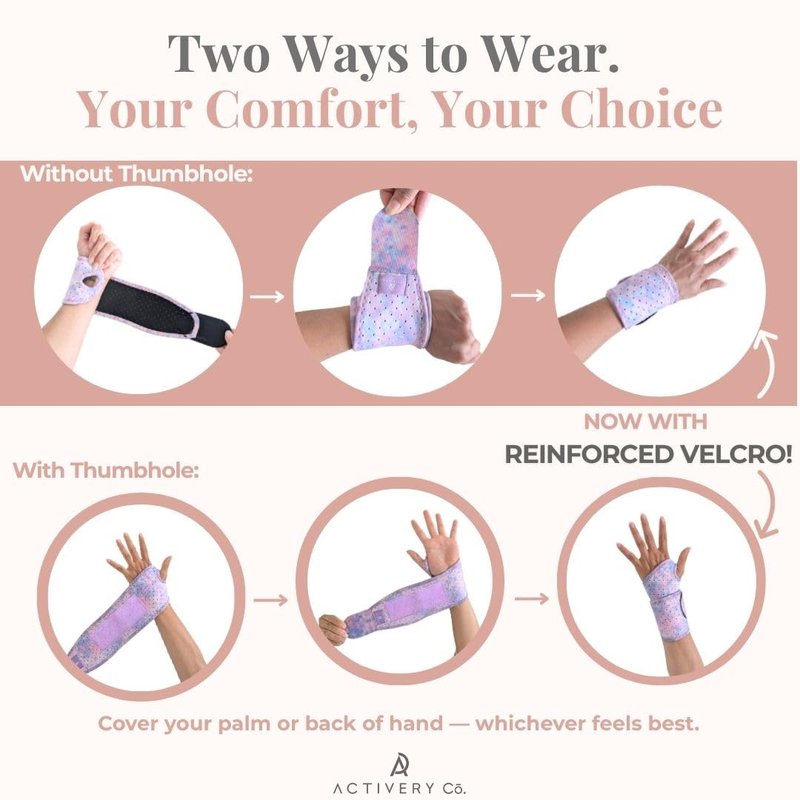 Carpal Tunnel Wrist Brace - Compression Support for Left & Right Hand | 2-Pack, Purple Tie Dye Print
