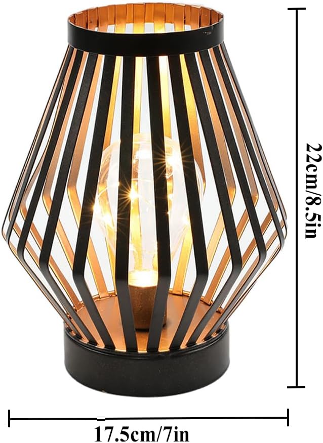 JHY DESIGN 8.5“H Metal Cage LED Lantern Battery Powered Cordless Accent Light with LED Edison Style Bulb Great for Weddings Parties Patio Events Gifts for Indoors Outdoors