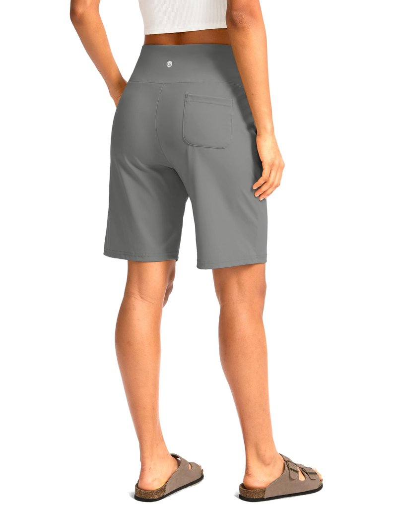 G Gradual Women's Bermuda Long Shorts with Pockets 9" High Waisted Knee Length Shorts for Women Walking Athletic Workout(Light Grey,3XL)