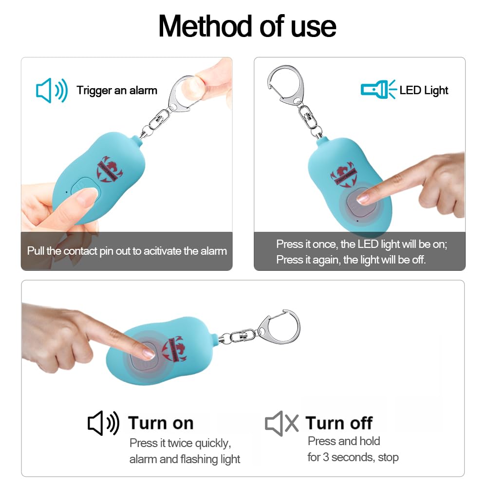 Fightsense Personal Alarm Keychain with Snap Hook, 130dB Siren Safety Alarm for Women LED Light (300m Audible) (Black)