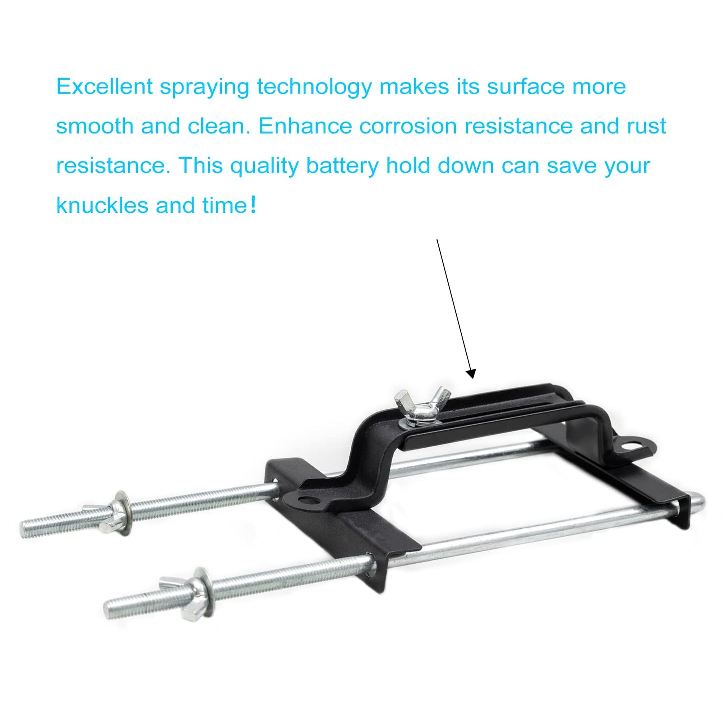 Aoerzn Premium Adjustable Battery Hold Down for Tray, Universal Adjustable Battery Crossbar with J Bolt, fit for SUV Car, Good Contact, Corrosion Resistance (11inches / 27cm bolts)
