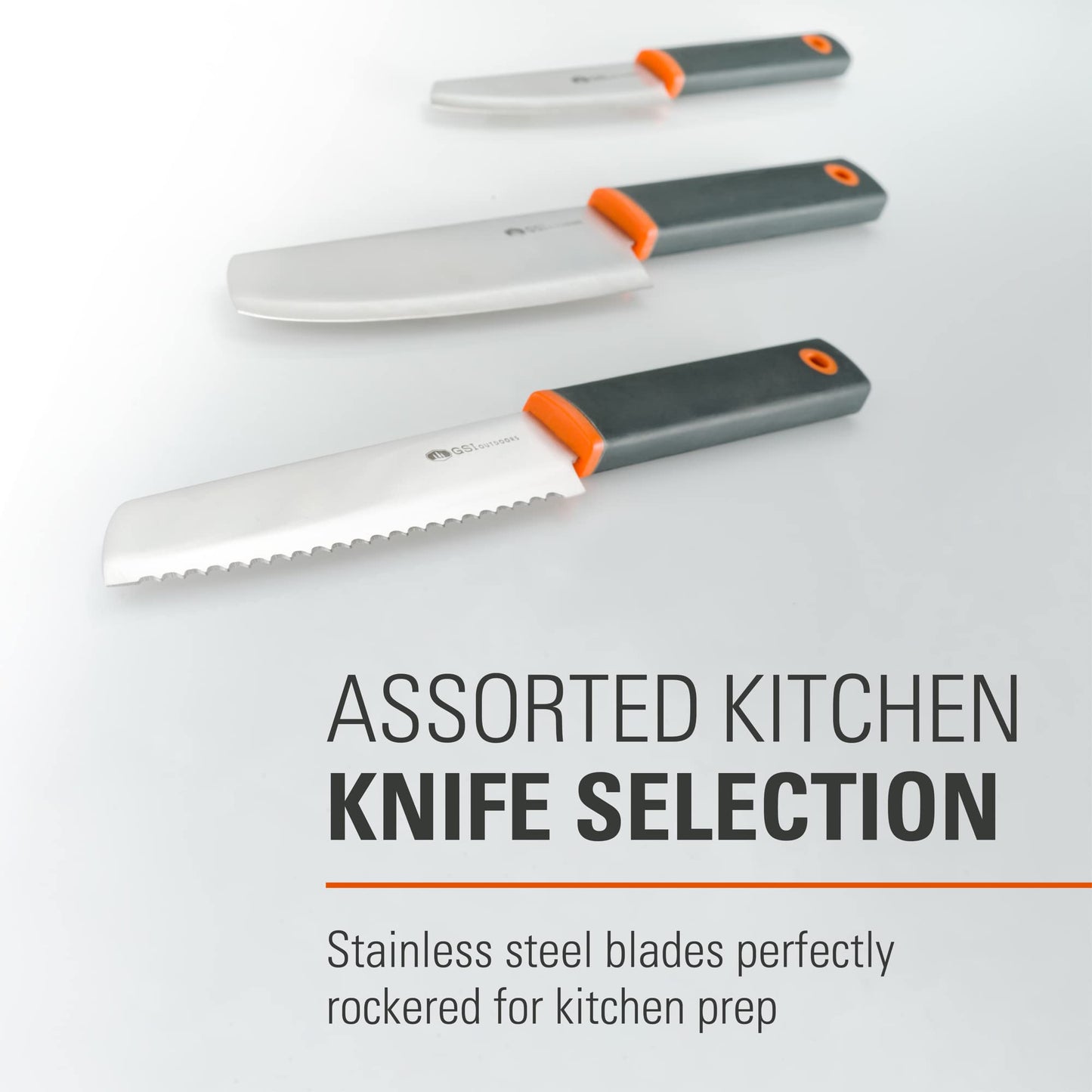 GSI Outdoors Santoku Knife Set, Compact 6-Piece Camping Chef Knife Kit with Cutting Board, Sheaths, Soap Bottle & Travel Case