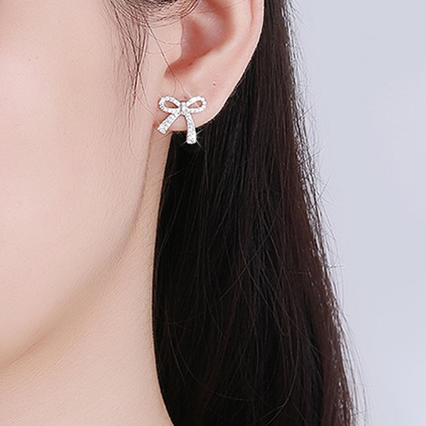 Silver Bow Earrings for Women Trendy Sparkly Rhinestone Chain Tassel Earrings Cute Ribbon Stud Earring Daily Party Jewerly Gifts Christmas Stocking Stuffers
