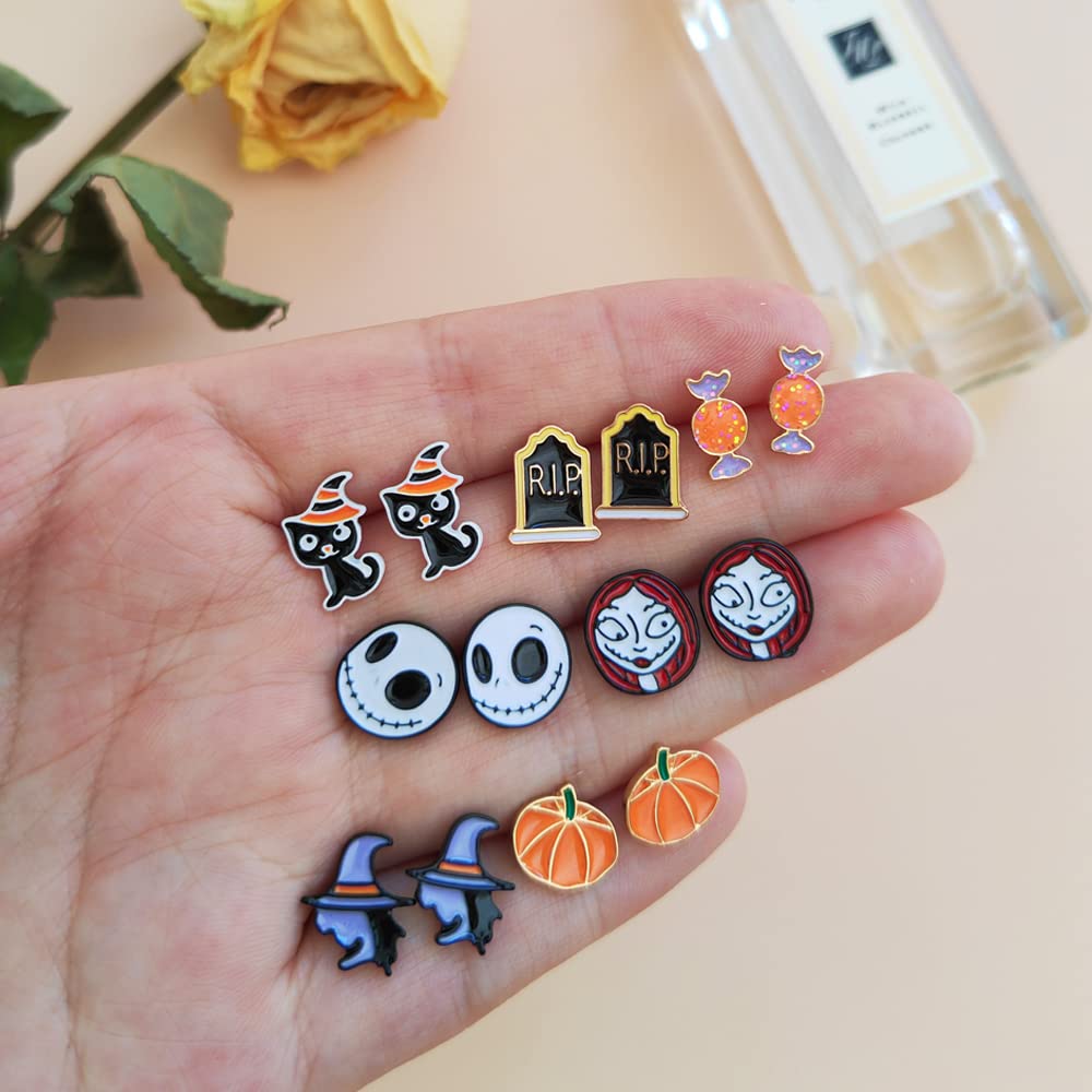20 Pairs Hypoallergenic Halloween Earrings for Girls Cute Stud Earrings Sets Halloween Earrings for Women Teen Girls Pumpkin Spider Bat Black Cat Ghost Witch Candy Spooky Earrings Halloween Jewelry Fall Earring Set
