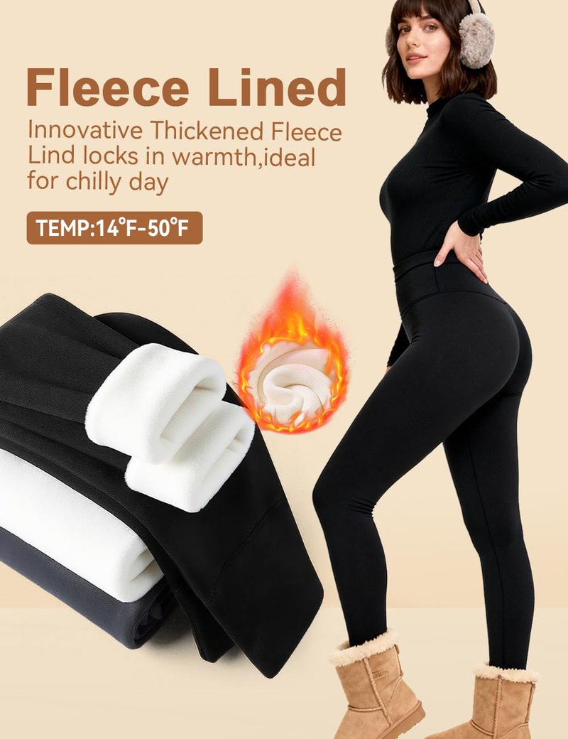 Laite Hebe Fleece Lined Leggings Women - High Waisted Winter Yoga Pants Tummy Control Soft Thermal Warm for Hiking Workout