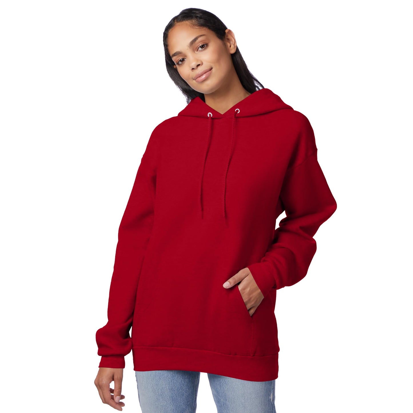 Hanes Men's Pullover EcoSmart Hooded Sweatshirt, Deep Red, X-Large