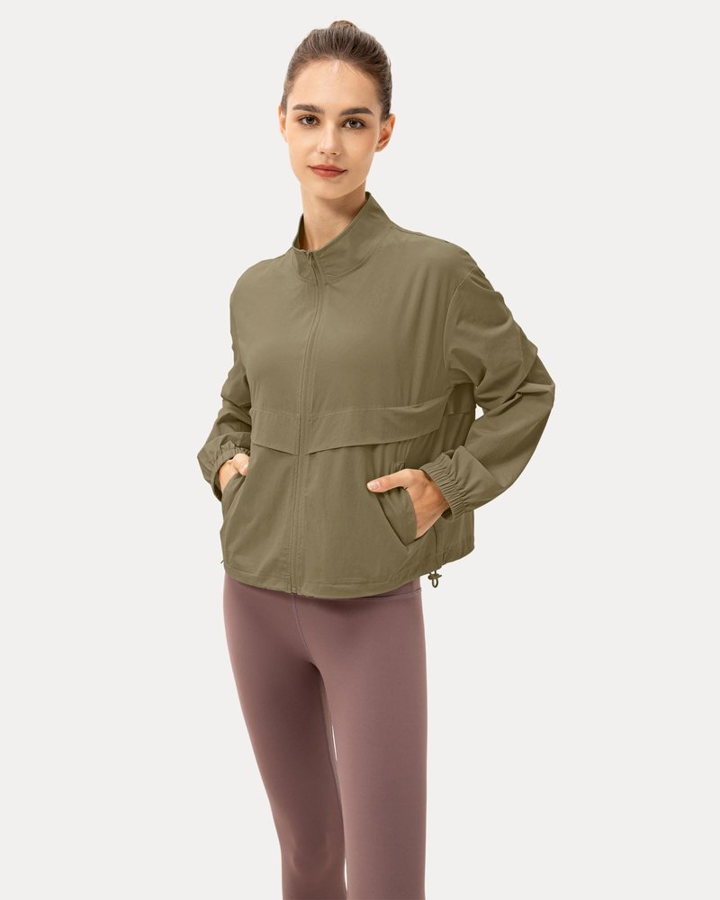 Locachy Women's Lightweight Zip Up Athletic Jacket Stand Collar Windproof Sun Protection Workout Outdoor Jacket Camel M