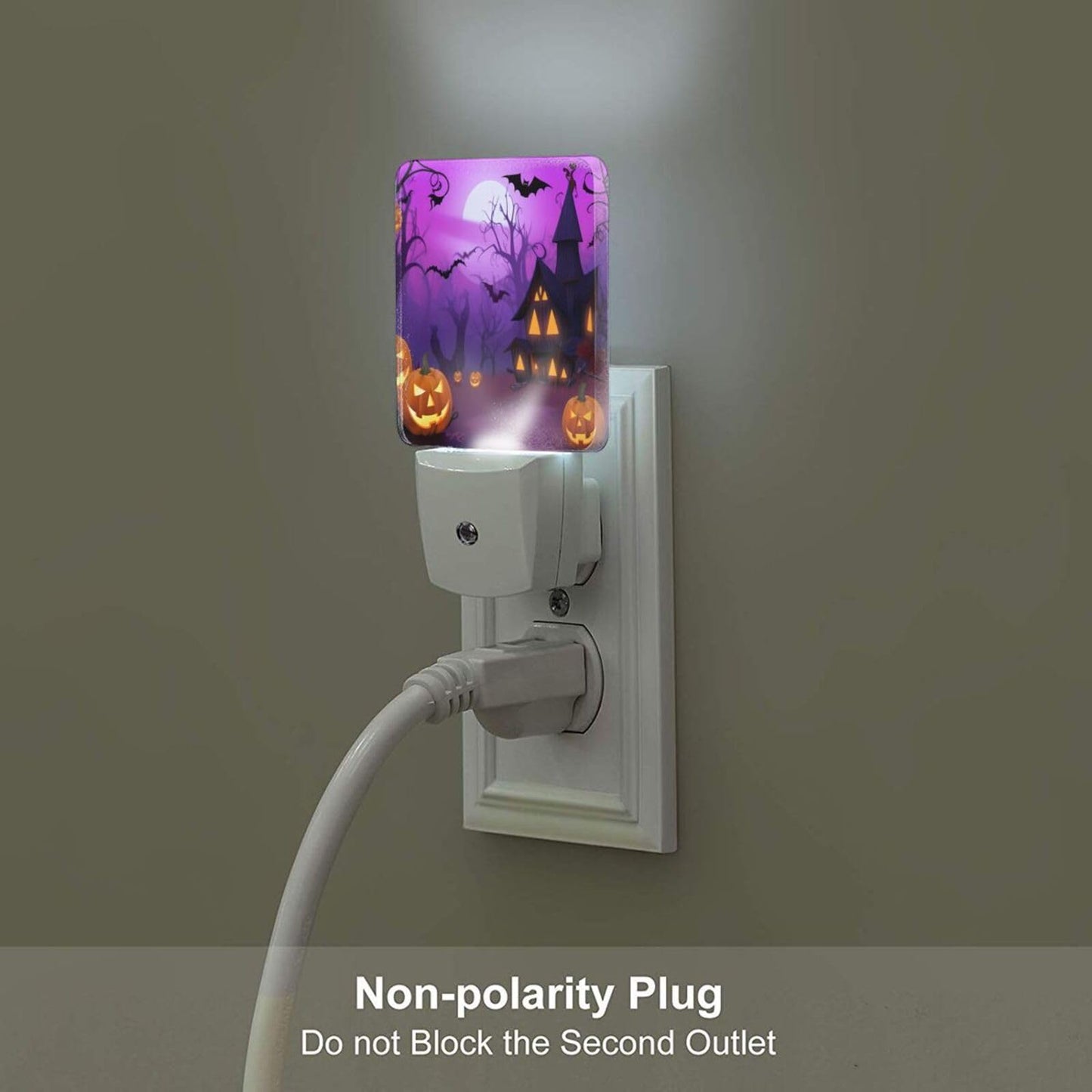 Dewoofly Halloween Pumpkin Night Light Set of 2, Lanterns and Ghost Owl Bat Auto Sensor LED Dusk-to-Dawn Nightlights, Plug-in Sensor Lamp for Bedroom Bathroom Kitchen Hallway Stairs Decorative