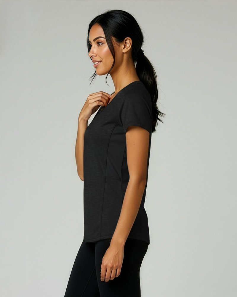 Real Essentials 5 Pack: Women's Dry-Fit Short Sleeve V Neck T Shirt Workout Fitness Yoga Top Tee (Available in Plus Size), Set 4, 2X