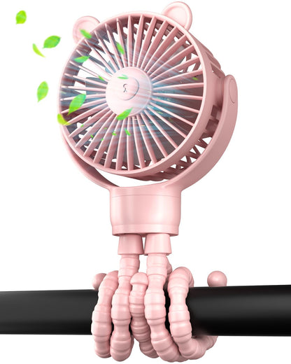 ASNUG Portable Mini Stroller Fan, Battery Operated Small Clip on, Detachable Flexible Tripod Baby Fan with 3 Speed, Rechargeable Personal Fan for Car Seat Crib Treadmill Travel