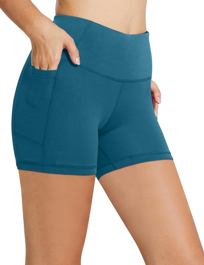 baleaf Workout Shorts Women 5" Biker Yoga Gym Spandex Running Volleyball Compression Short with Pockets Blue L