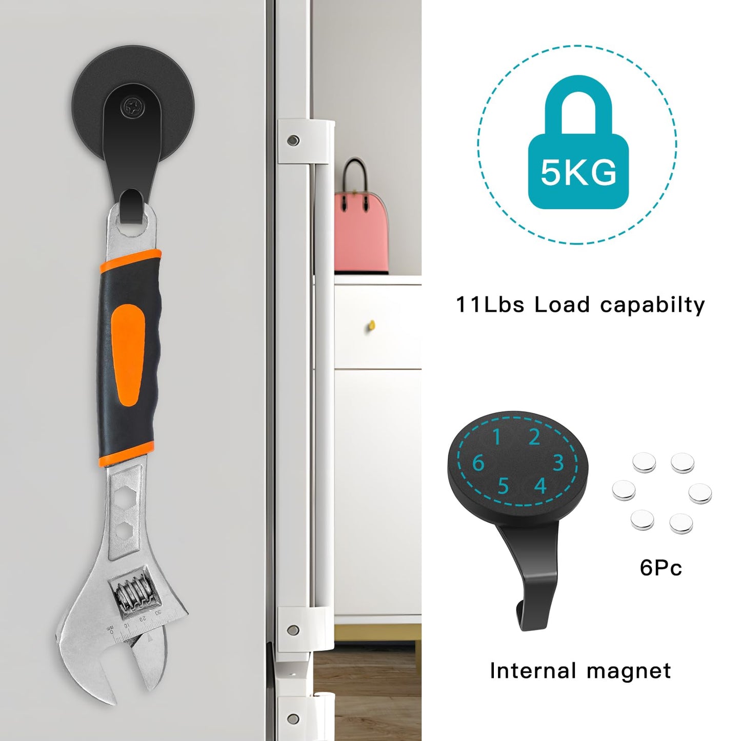 FYY Magnetic Wreath Hanger, 4 Pack Heavy Duty Magnets with Hook for Refrigerator, Christmas Decoration Magnetic Hooks for Metal Front Door, Cruise Hook Hanger for Hanging Cabins Grill Coat Pattern 1