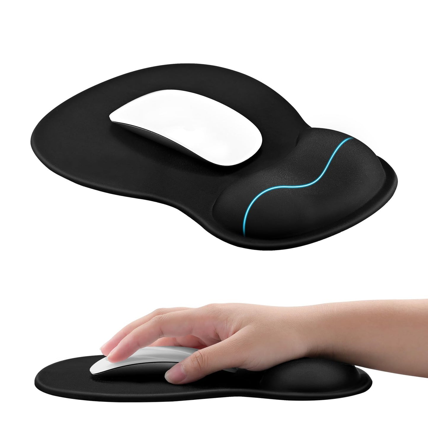 EooCoo Ergonomic Mouse Pad with Gel Wrist Rest Support Middle Concave Design, Relieve Wrist Pain Mousepad, Non-Slip Base for Laptop, Computer, Office Desk Accessories, Carpal Tunnel Syndrome