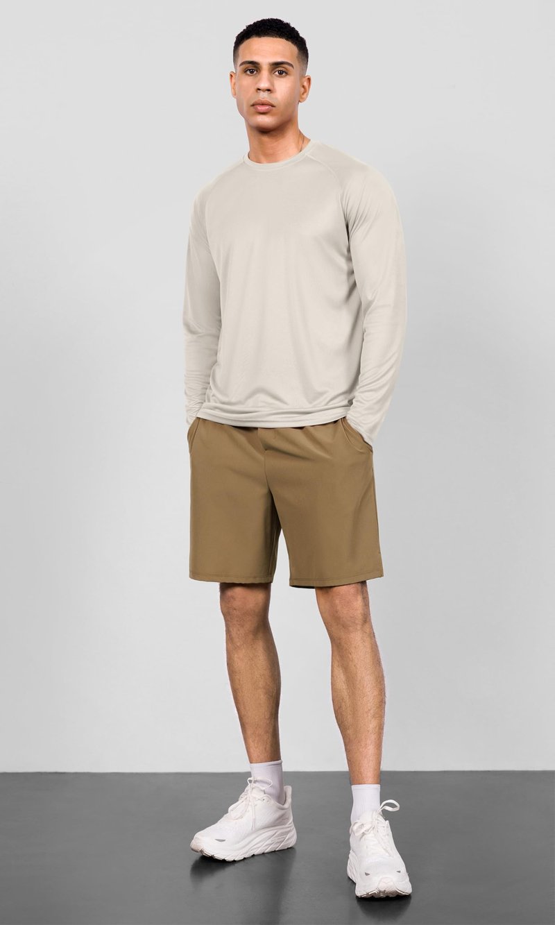 ODODOS Men's Quick Dry Long Sleeve Shirts UPF 50+ Sun Protection SPF Athletic Tops Workout Fishing T-Shirts, Beige, Small