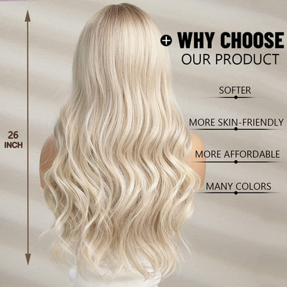 Esmee Long Wavy Blonde Wigs for Women Natuaral Synthetic Hair Heat Resistant Ombre Wig for Daily Party Cosplay Use