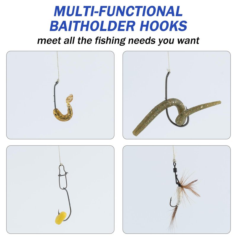 Dr.Fish 100 Pack Baitholder Hooks Freshwater Fishing Hooks, Down Eye, Offset, Walleye/Trout/Crappie/Panfish/Bluegill Saltwater Fishing #10