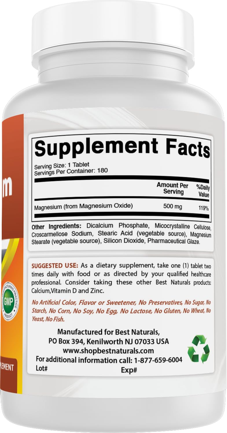 Best Naturals Magnesium Oxide 500 mg 180 Tablets