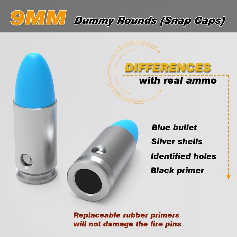 BOOLIT EYE Pro 9mm Safety Trainer Cartridge Dummy Rounds/Dry Fire Training Snap Caps, 12Pcs
