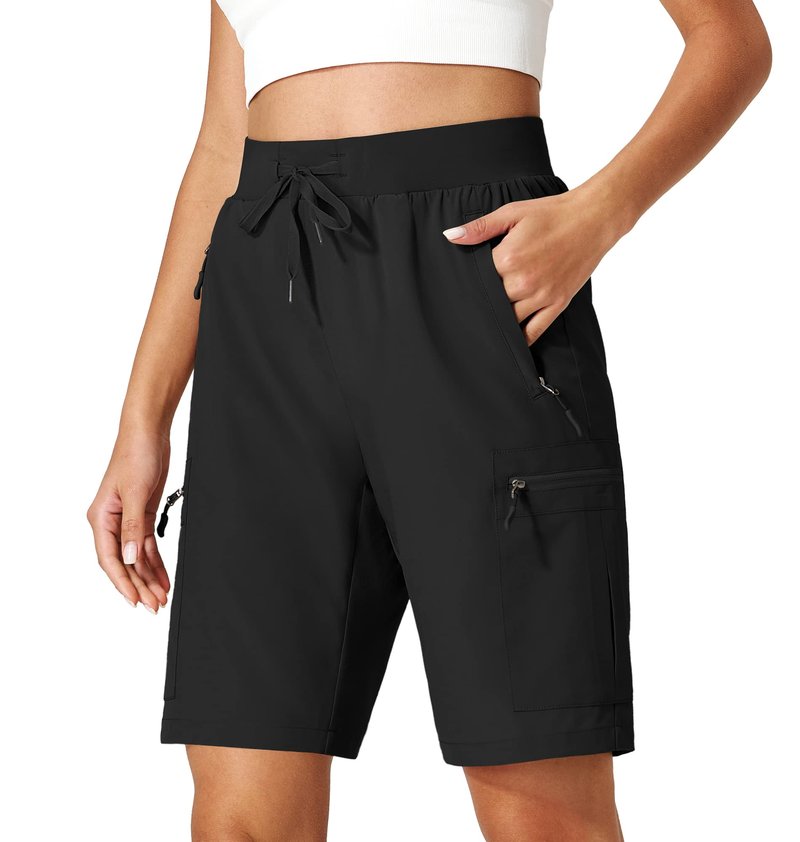 Ksmien Women's Hiking Cargo Shorts Quick Dry Lightweight Summer Shorts with Zipper Pockets for Travel Golf Camping Black