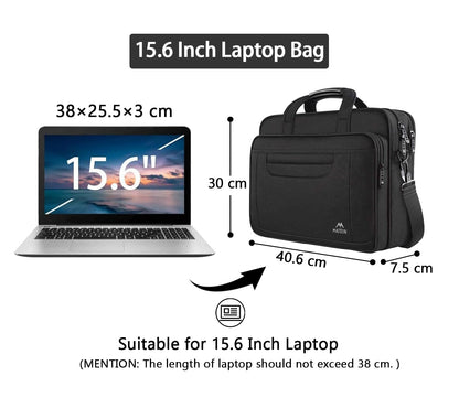 MATEIN Laptop Bag, 15.6 Inch Multifuntional Business Computer Laptop Case, Unisex Spacious Shoulder Messenger Bag Briefcase for Men and Women, Universal Nylon Briefcase for Notebook - Black