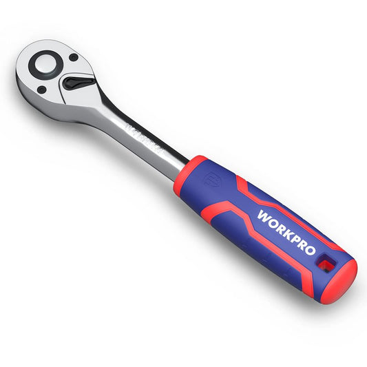 WORKPRO 1/2-Inch Drive Ratchet Wrench, 72-Tooth Reversible Ratchet, Quick-Release 1/2 Drive Ratchet Handle, CR-MO Head, Chrome Plated Finish