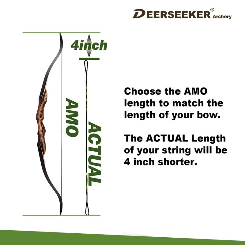 Deerseeker Archery Bowstring Set with 2 Nocking Points Dacron Recurve Bow String Replacement 12, 14, 16 Strands for Traditional Longbow Bow Shooting 48-70 inches（Green, 1pcs ）