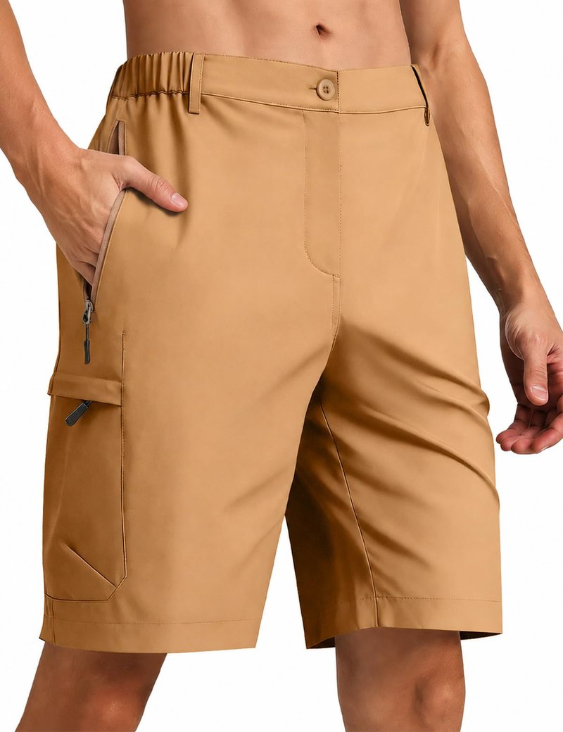 Balanoon Men's Hiking Cargo Shorts 9" Lightweight Outdoor Shorts for Men Trip Golf Camping Tactical Casual with 6 Zipper Pockets Khaki