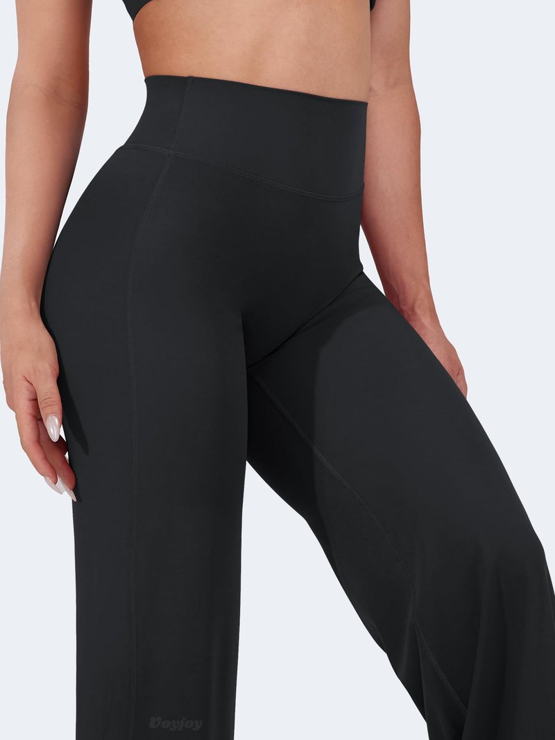 VOYJOY Straight Leggings Bottoms Wide Leg Pants for Women 29"/ 31.5"/33"/35" High Waist Stretch Casual Sweatpants Black