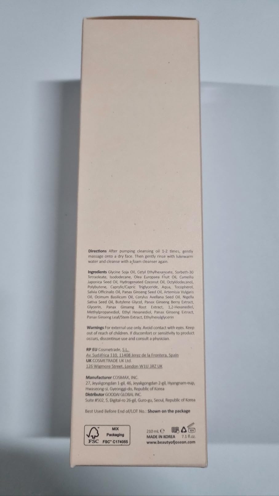 Beauty of Joseon Ginseng Cleansing Oil 210 ml, WHITE