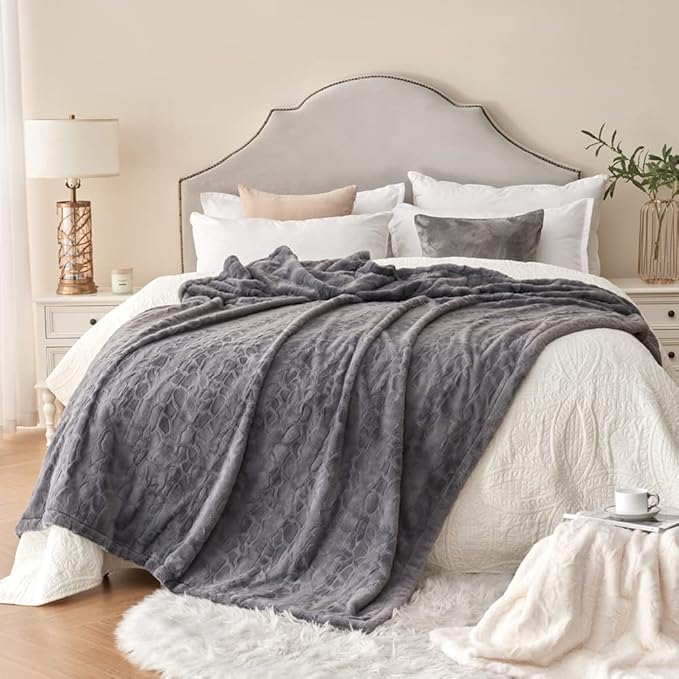 Krifey Oversized Faux Fur Blanket, Super Soft Cozy Blanket, Luxury Fluffy Throw Blanket Fuzzy Bed Throw Gray 60" x 80"