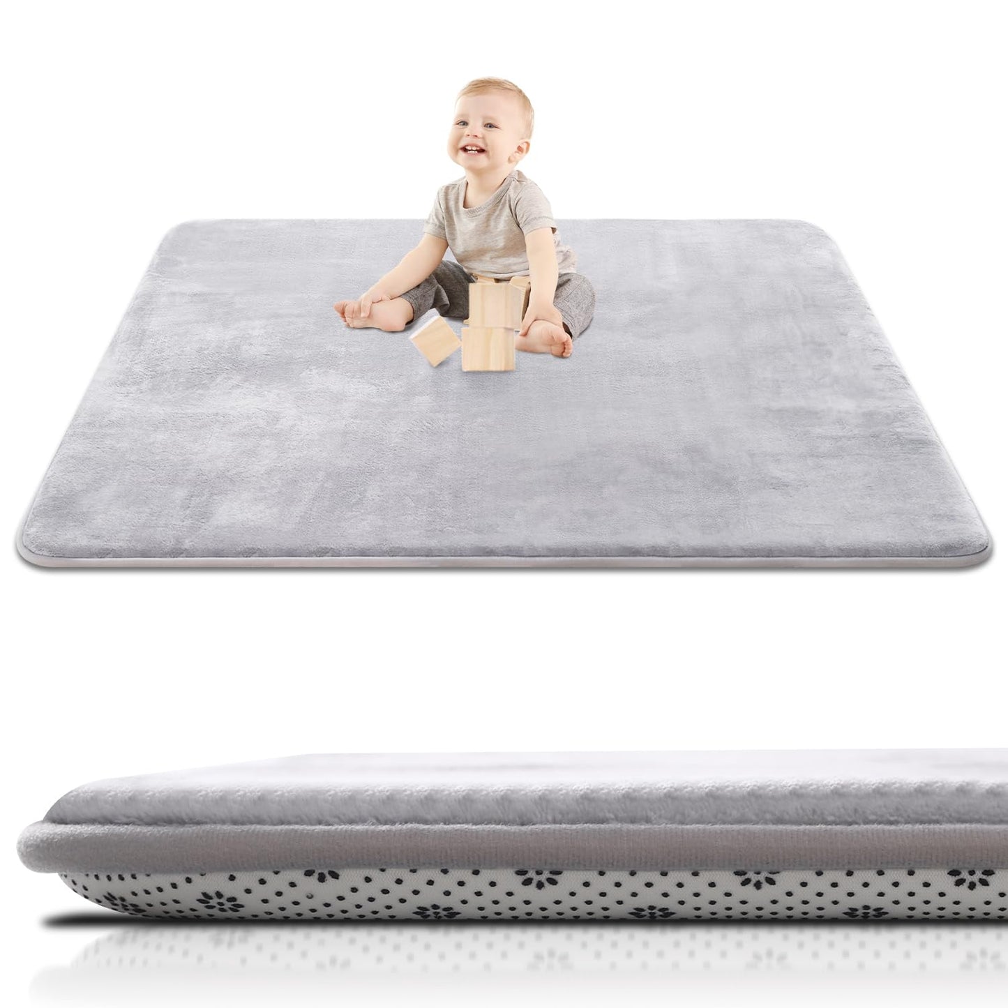 SEPARO Thick Baby Play Mat for Floor,50 x 50 Playpen Mat,Tummy Time Foam Mats,Ultra Soft Support & Plush Feel,Easy Care with Non-Slip Cushioned for Infant,Kids and Toddler Crawling,Grey