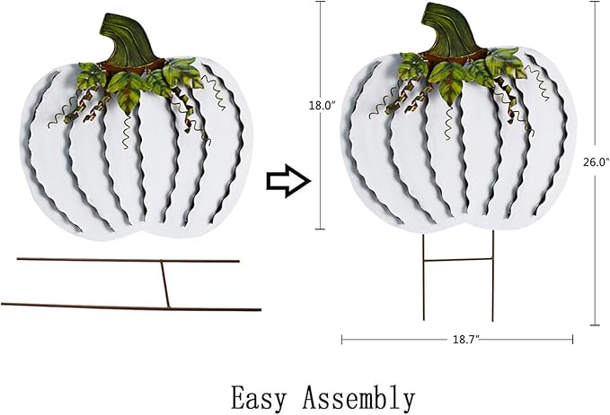 Metal Pumpkin Stakes Yard Signs Fall Decor Decorative Garden Stake Lawn Pumpkins Ornaments Outdoor Autumn Decoration for Harvest Halloween Thanksgiving (26" H White)