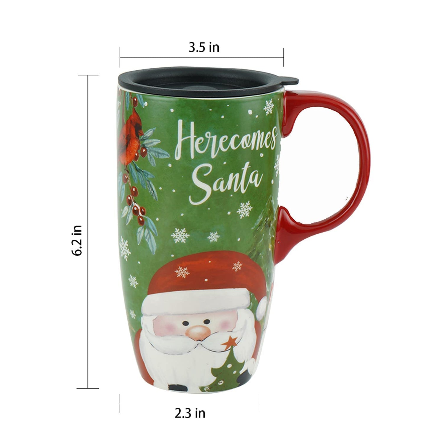 Topadorn 17oz Christmas Ceramic Travel Coffee Mug with Sealed Lid Tea Cup with Color Box, Microwave & Dishwasher Safe, Unique Coffee Mug for Latte & Hot Chocolate, Christmas Home Gifts, Santa