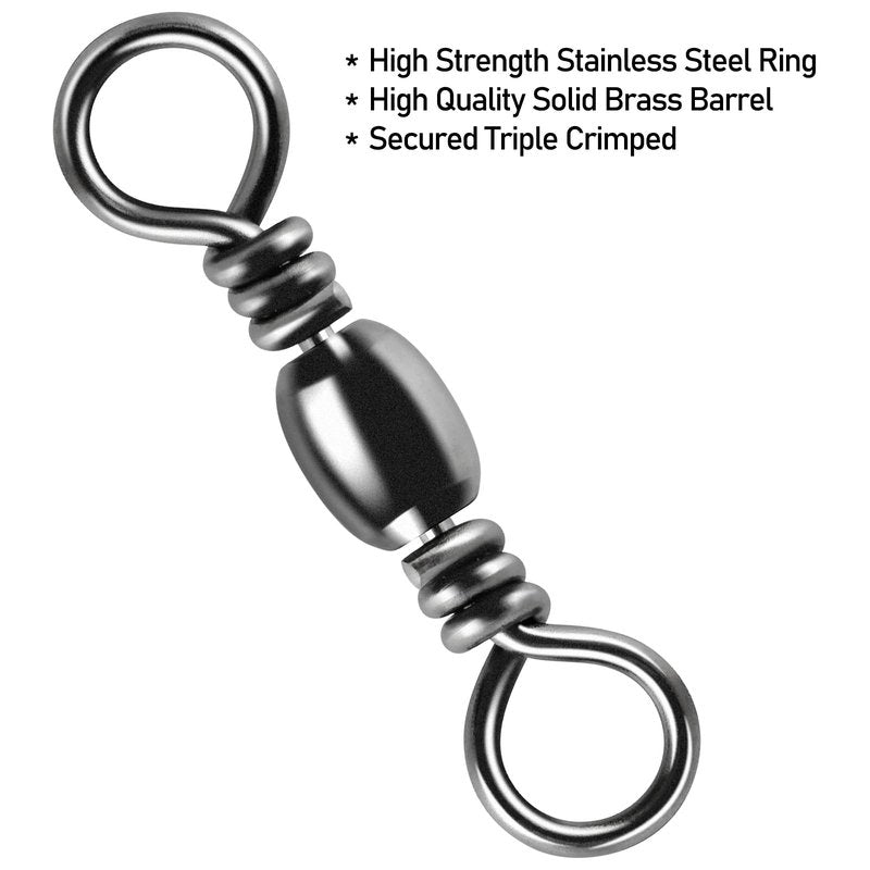 Alwonder 100PCS Fishing Barrel Swivels, High Strength Stainless Solid Ring Brass Barrel Swivel with Black Nickel Coating, Rolling Fishing Swivels Tackle Line Connector Saltwater Freshwater 62LB