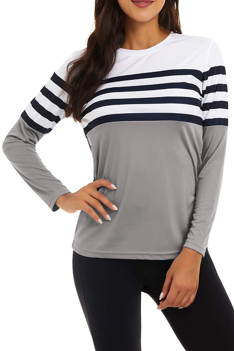 KINGFEN UPF 50+ UV Sun Protection Clothing Women Long Sleeve Rash Guard Womens Cycling Dri Fit Shirts Lightweight Crewneck Summer Women's Workout Clothes Light Gray Large