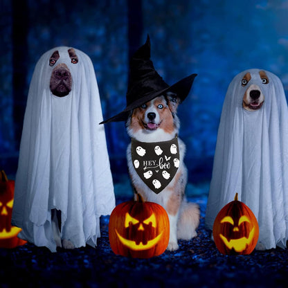 Halloween Dog Bandanas 2 Pack Adjustable Triangle Ghosts Boo Dog Outfits Cute Halloween Pet Bandanas Puppy Scarf Holiday Scarves for Small Medium Large Boy Girl Dogs